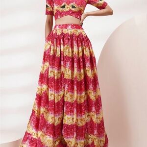 Vibrant Women's Lehenga Skirt Set in Red and Yellow